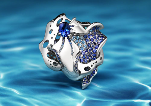 NY Product Design Awards Winner - Shenzhen Xishe Jewelry Design Art Management Co., Ltd. / Shenzhen Rongxi Jewelry Co., Ltd. - Foam Fin Fantasy Sapphire Ring